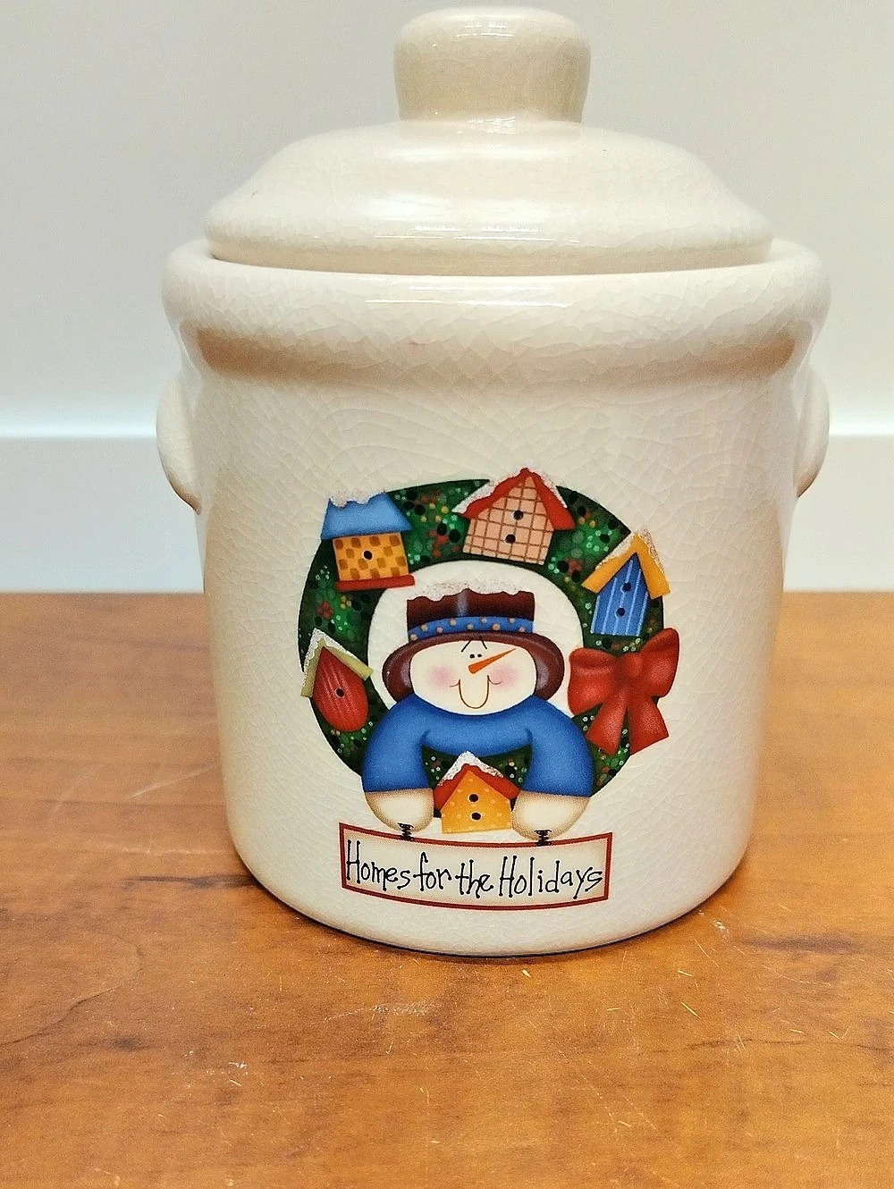 Vintage Home & Garden Party Snowman Ceramic Unscented Candle Crock